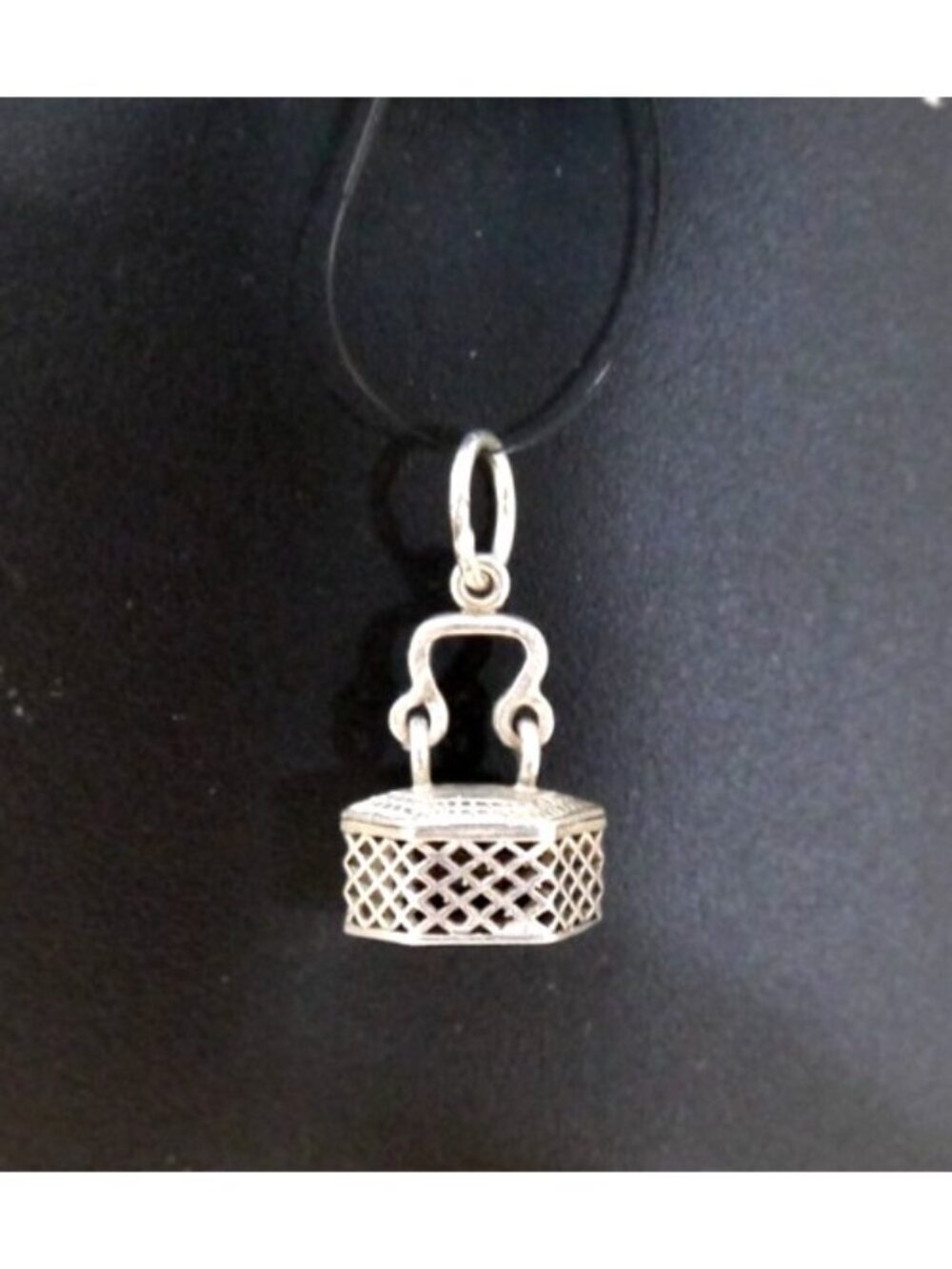 Vintage 925 sterling silver tiny basket pendant for necklace, No Chain